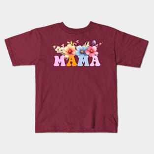 Mama, mother's gift groovy and floral design with Kids T-Shirt